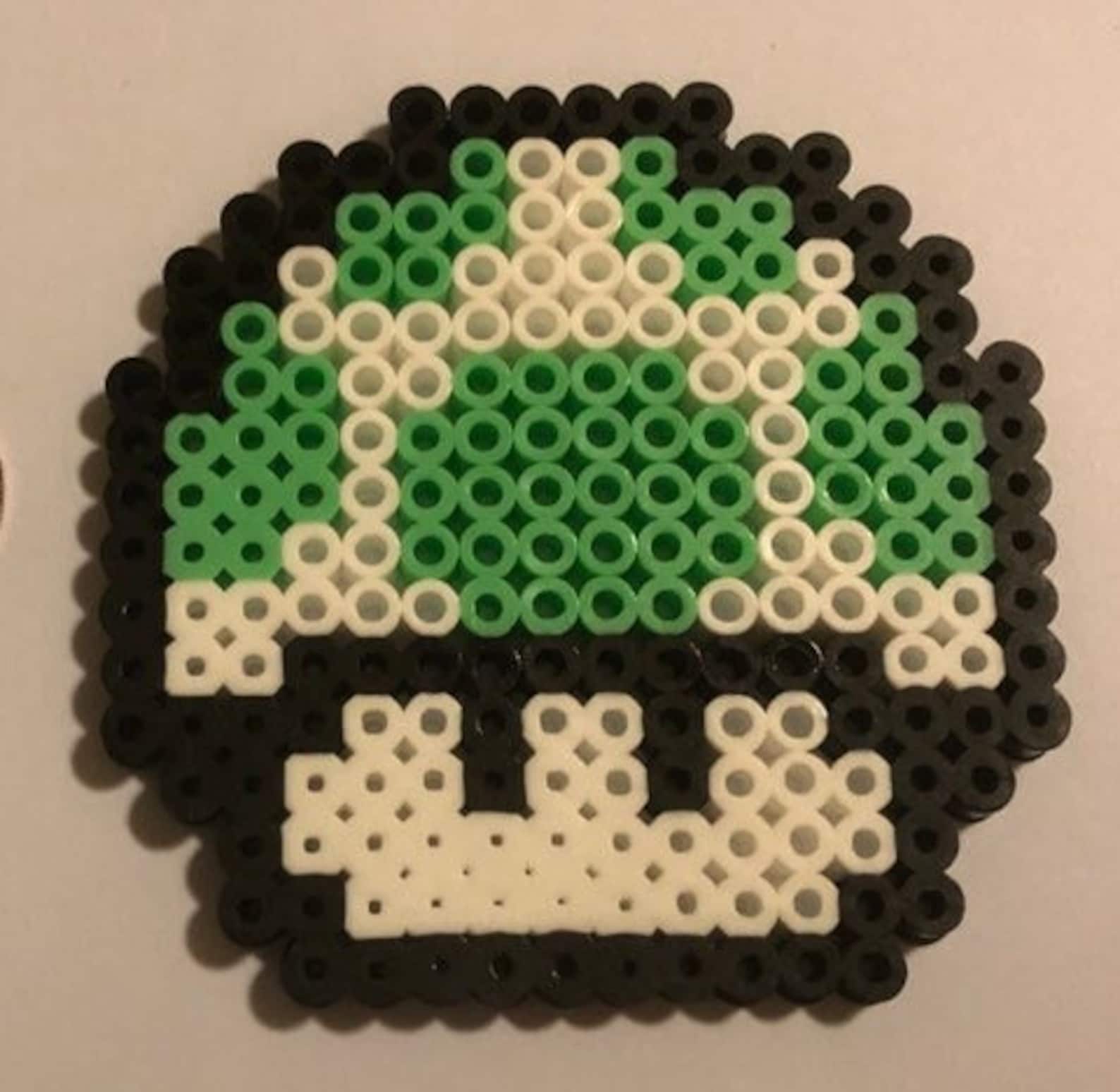 Nintendo Perler Bead 8bit Pixel Art of a 1up Mushroom From Super