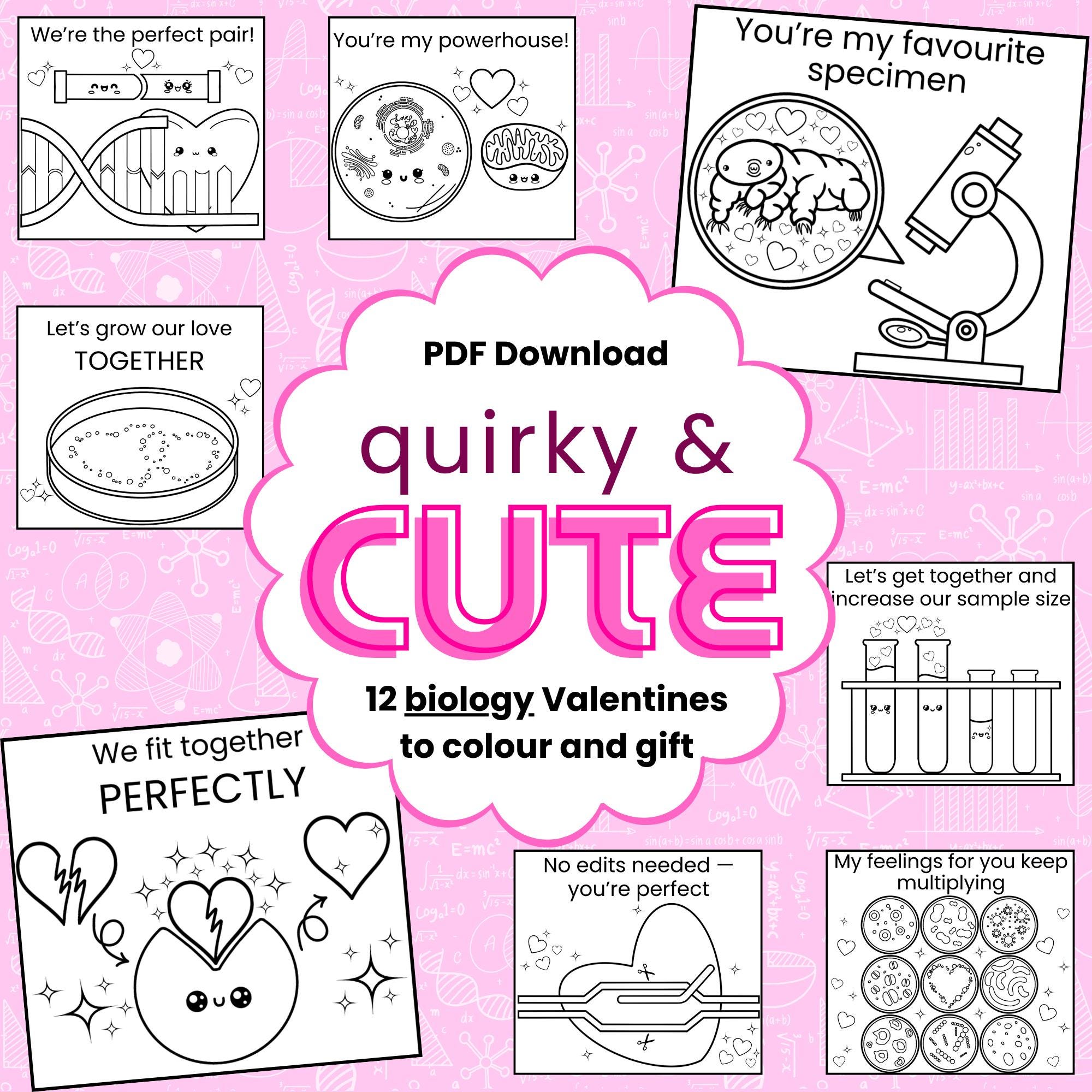Biology Valentines Day Coloring Cards | Science Lover Gift (PDF Pattern ...