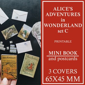Mini BJD doll book printable Alice's Adventures in Wonderland, SET C, Digital Download, Dollhouse props
