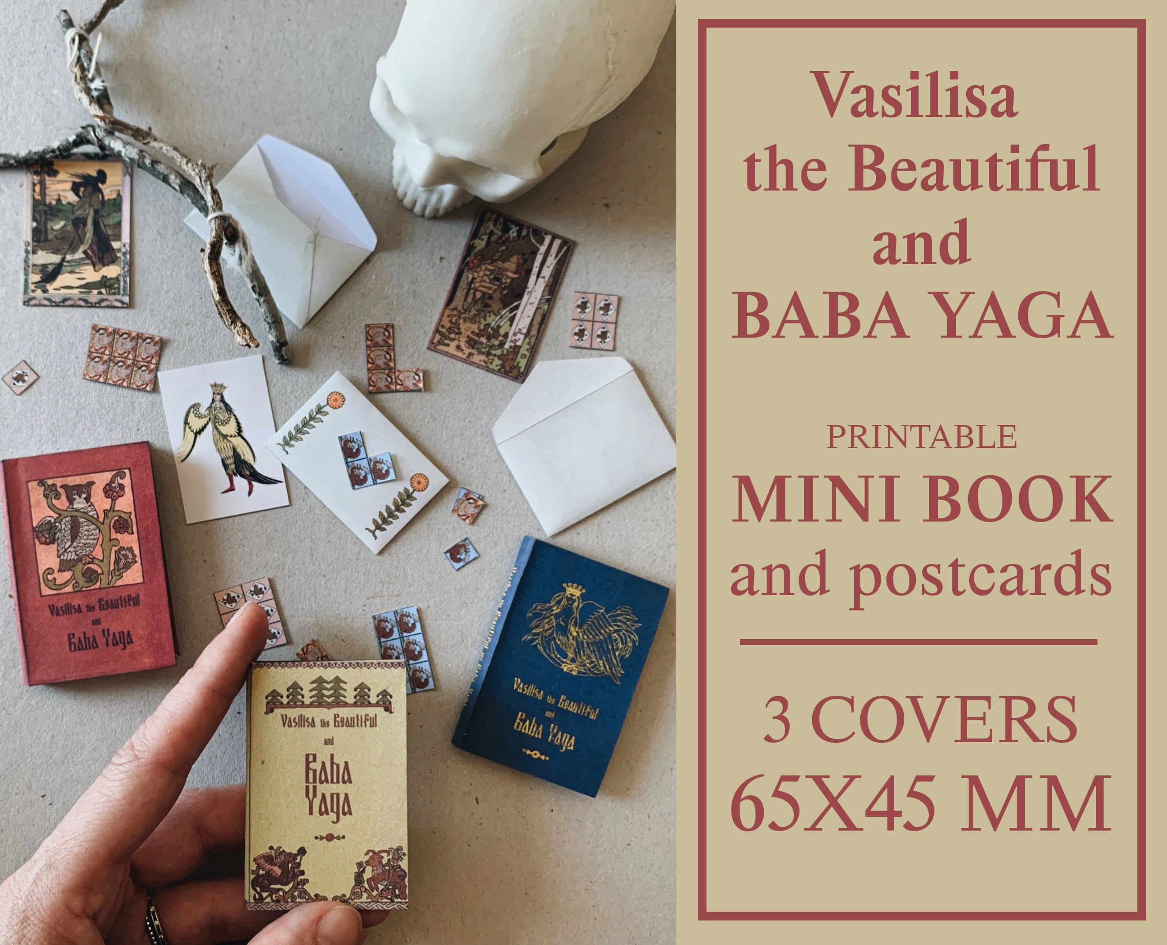 Vasilisa the Beautiful and Baba Yaga Mini book, printable Digital Download, BJD doll dollhouse prop