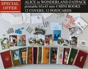 Special Offer: printable Alice's Adventures in Wonderland tiny books FatPack Digital Download, Mini BJD doll book,Dollhouse props papercraft