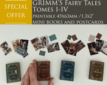 Special Offer: All Grimm&#39;s Fairy Tales Books set Tome I-IV Mini BJD doll books printable download, dollhouse props