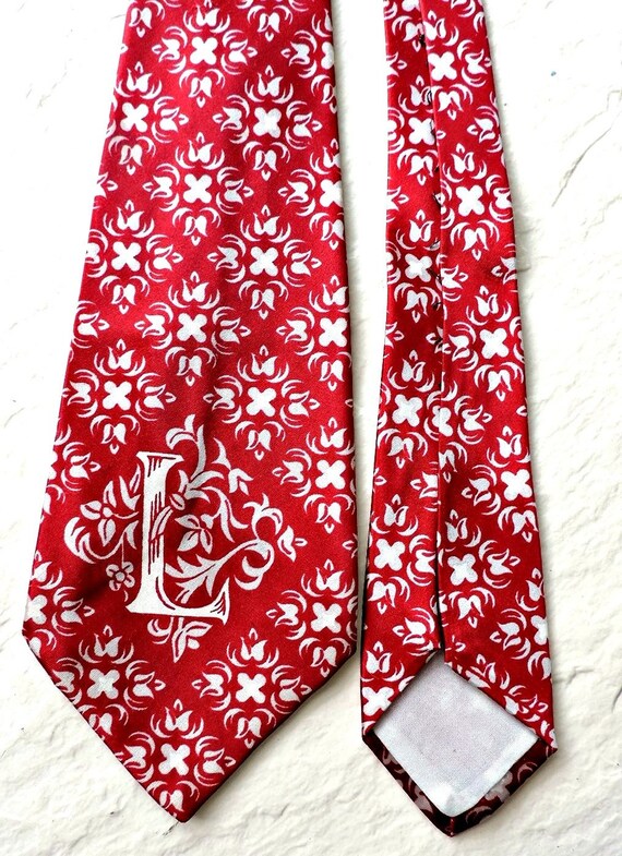 1940s Vintage Necktie Silky Rayon L Print - image 1