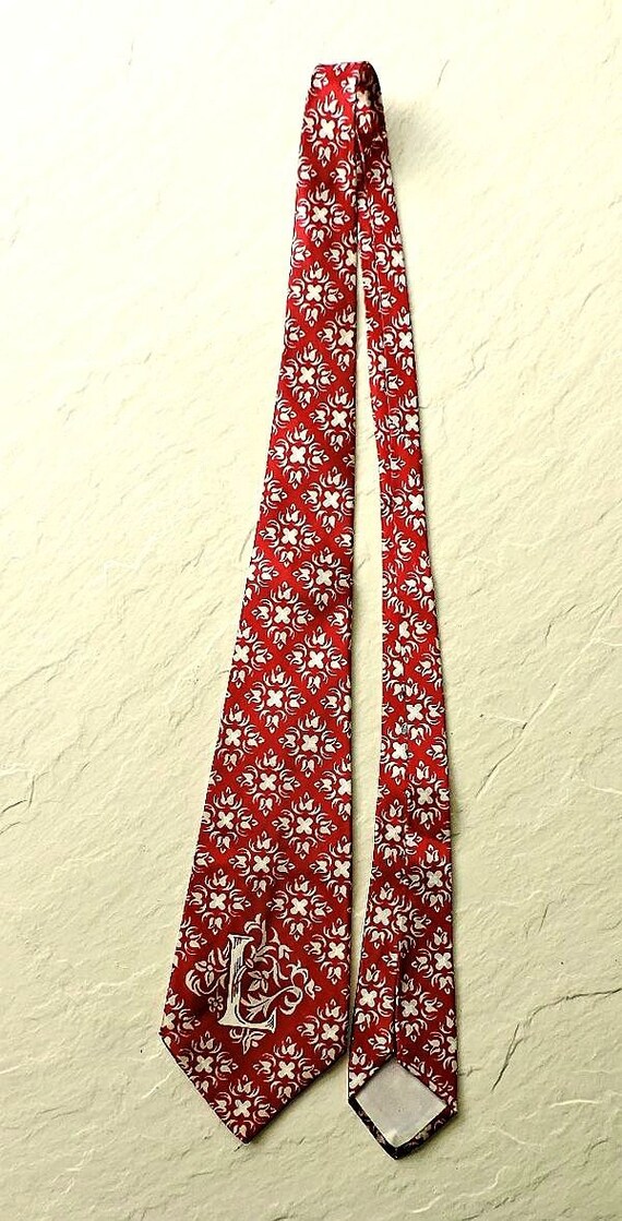 1940s Vintage Necktie Silky Rayon L Print - image 2