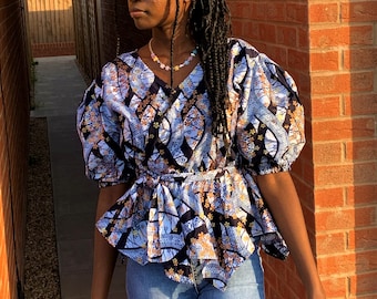 Blue African print Sissle Top -
