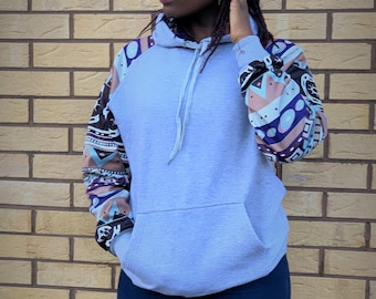 Afrikanischer Print grauer Kapuzenpullover