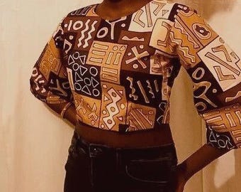 Caramel african print crop top uk size 10