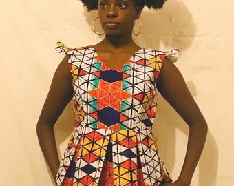 Multi coloured african print top uk size 10-12