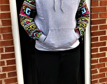 Black african print  sleeve Hooddie