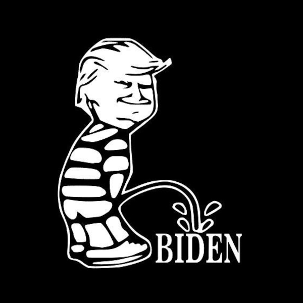 Trump Calvin Piss Pee On BIDEN Funny auto Window Wall Laptop Vinyl Decal Sticker