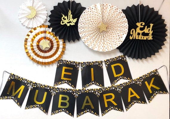 1 Set Gold EID MUBARAK Banner Glitter Paper Garland EID Party Ramadan Decor TO