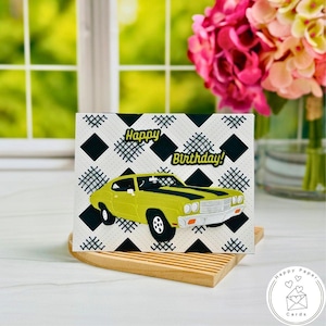 Carte d'anniversaire faite main de voiture de muscle | Format A2 | Blanc à l'intérieur