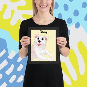 Disneyfy Your Dog Pet Cartoon Custom Dog Portrait Custom Turned Cartoon Affiche encadrée