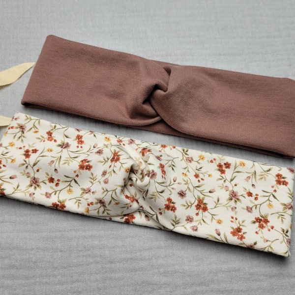 Stirnband Baby, Haarband, Knotenstirnband, Bandeau aus Jersey, KU 34-54 cm, Uni, Blätter, floral, Blumen, Blüten, altmauve, lila, Mädchen