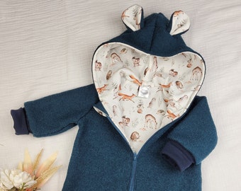Walkoverall Baby/Kinder, Wollwalk Overall mit Reißverschluss, Herbst, Walkanzug Baby, Größe 62-98, petrol, dunkelgün, Mädchen, Junge