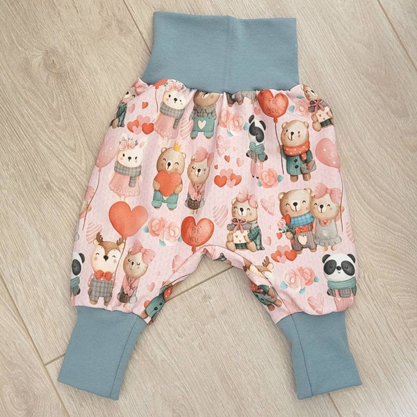 Pumphose Baby, Babyhose mit Halstuch, Baby Hose in Gr. 50/56 bis 122, rosa, Bärchen, Bär, grün, Mädchen