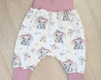 Pumphose Baby, Babyhose mit Halstuch, Gr. 50/56, 62/68, 74/80, 86/92, 98/104, 110/116, 122 Blumen, Elefanten, altrosa,  Mädchen