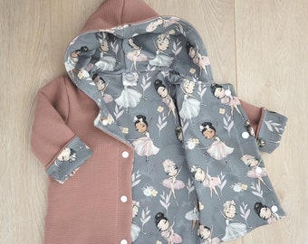 Jacke Baby, Sommerjacke aus Waffelstrick Jersey, Übergangsjacke, Cardigan Baby/ Kind, Größe 56-110, Blumen,  Lehmrosa, Mädchen