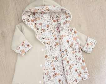 Jacke Baby, Sommerjacke, Übergangsjacke, Wendejacke Baby/ Kind, Größe 56-110, Blumen, Eukalyptus, Reh Weidenzweige, Beige, Creme, Mädchen