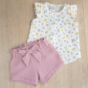 Girls&#39; muslin shorts, baby shorts, muslin set, muslin blouse, summer outfit for girls, size 68-104