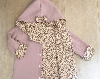 Jacke Baby, Sommerjacke mit Leo Print, Übergangsjacke, Wendejacke Baby/ Kind, Größe 56-110, Altrosa, Mädchen