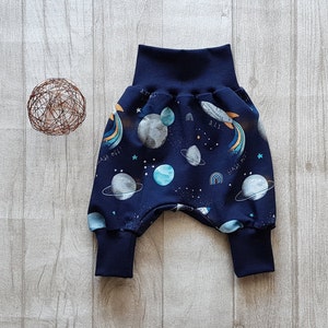 Pump pants baby, baby pants with scarf, size. 50/56, 62/68, 74/80, 86/92, 98/104, 110/116, 122, rocket, space, planets, girls, boys