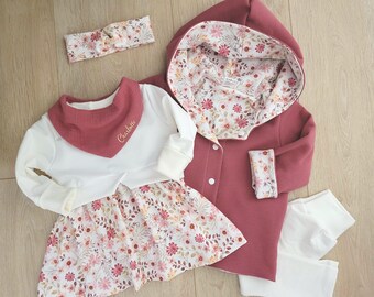 Set Tunika/Kleid Baby, Jacke, Cardigan, Leggings, Newborn Set, Outfit 1. Geburtstag, Hochzeit, Taufe, Größe 56-104, Blumen, weiß, Mädchen