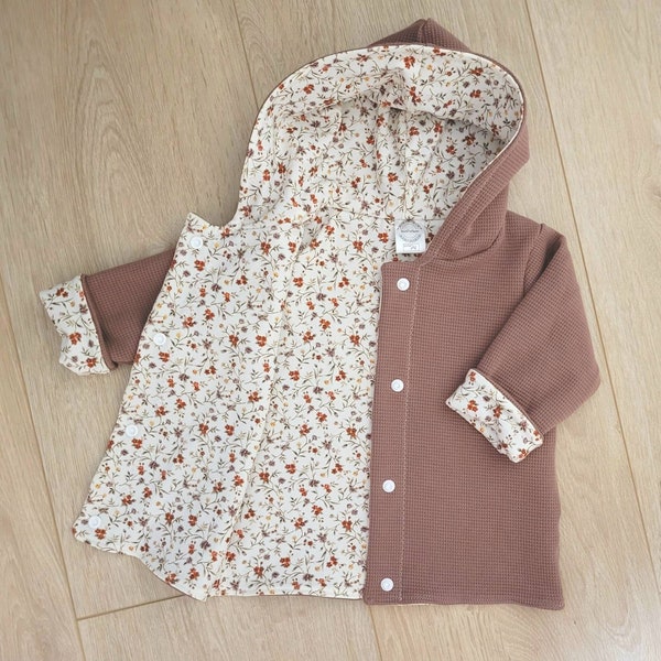 Jacke Baby, Sommerjacke, Übergangsjacke, Wendejacke Baby/ Kind, Cardigan, Größe 56-110, Blumen, Blätter, Reh, altmauve, lila, Mädchen