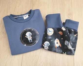 Outfit für Jungen, Newborn Set, Coming Home Outfit,  Geburtstagsoutfit, Fotoshooting Baby, Pullover mit Hose, Unisex, blau, Weltraum, Rakete