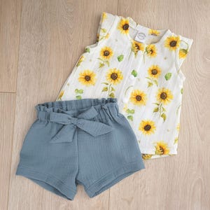 Girls&#39; muslin shorts, baby shorts, muslin set, muslin blouse, summer outfit for girls, size 68-104