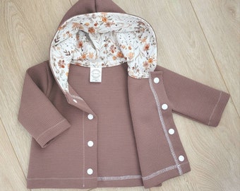 Jacke Baby, Sommerjacke, Übergangsjacke, Wendejacke Baby/ Kind, Cardigan, Größe 56-110, Blumen, Blätter, Reh, altmauve, lila, Mädchen