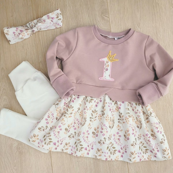 Geburtstagskleid, Geburtstagsoutfit, Outfit 1. Geburtstag, Blumen, weiß, rosa, Mädchen