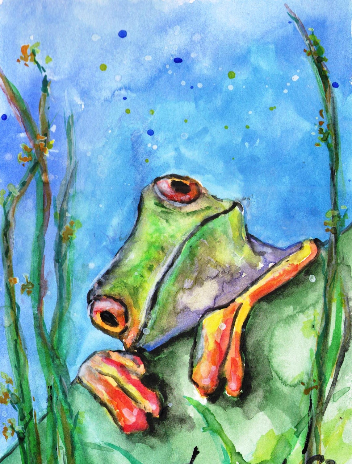 Digital Watercolor Print Painting Frog Art small Original | Etsy