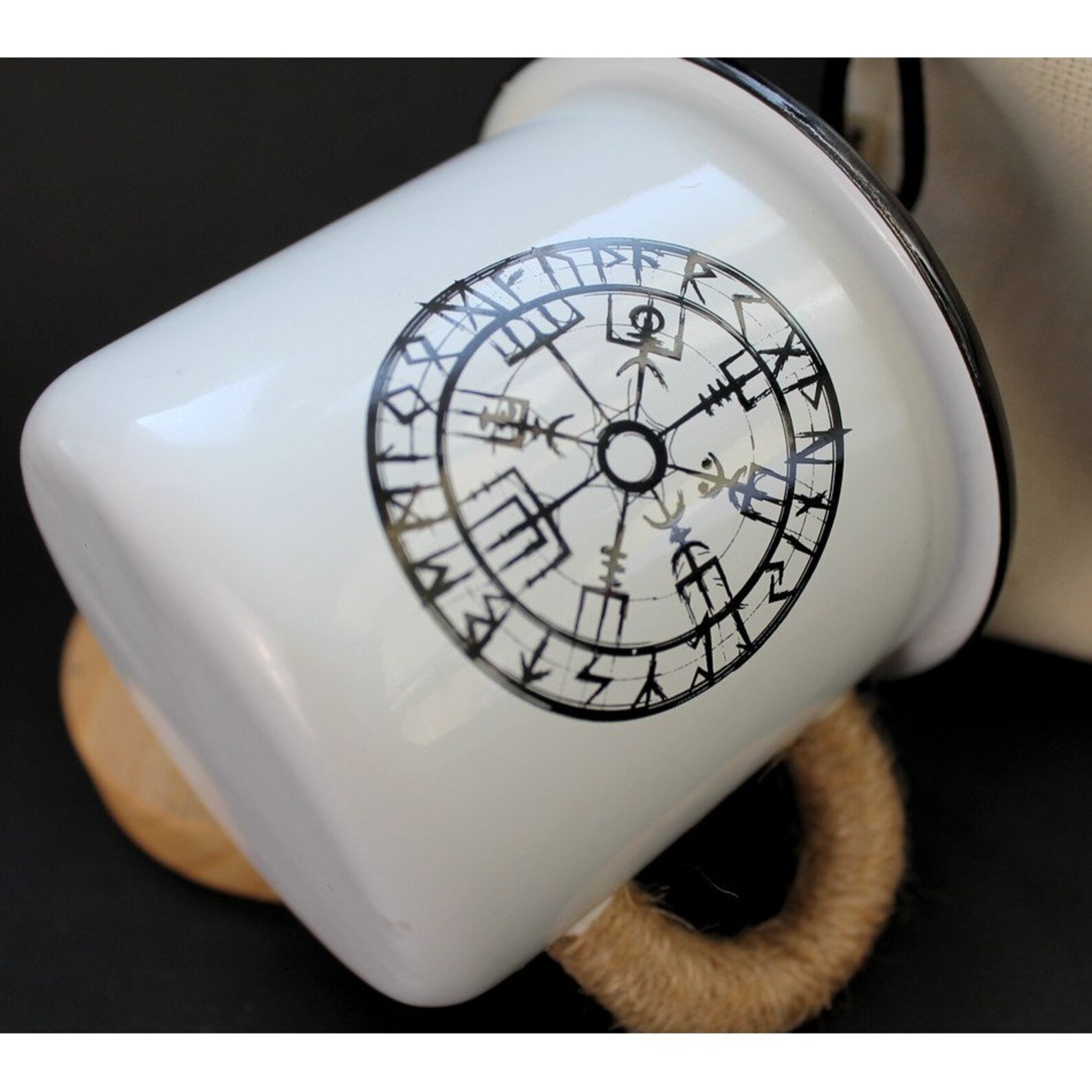 White Enamel Mug Cup Viking Compass Enamel Cup Mug Etsy