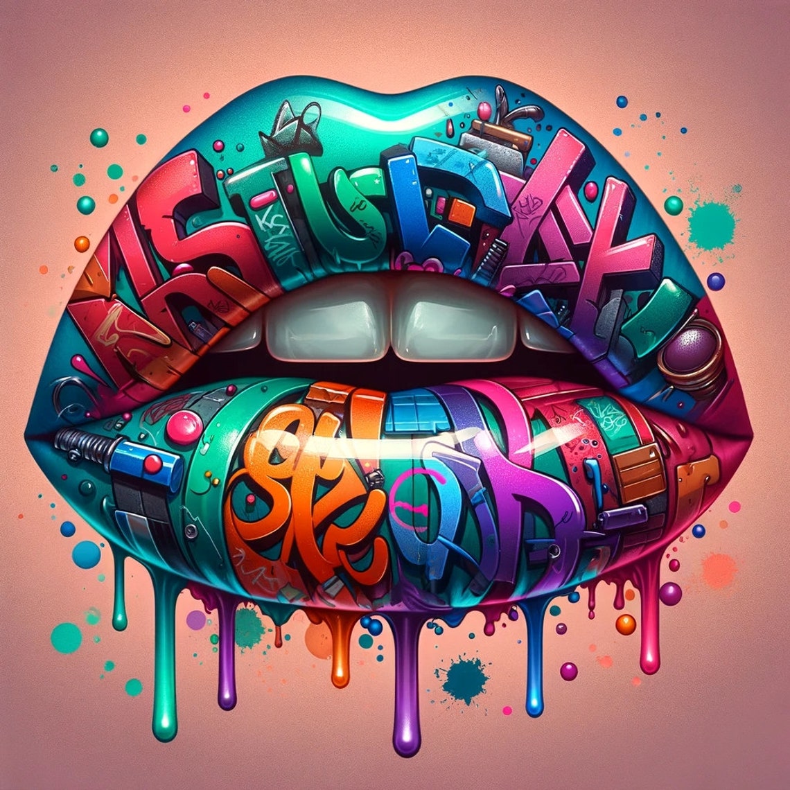 Urban Melody Lips Art Digital Graffiti Art Modern Art Screensaver