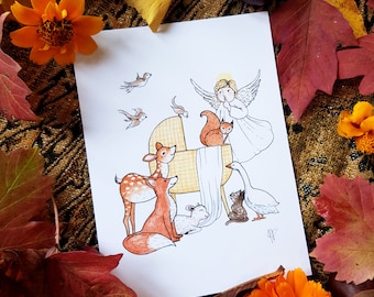Carte faire-part animaux et ange