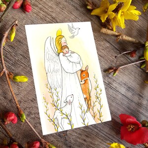 Carte Baptême Ange gardien et animaux image 2
