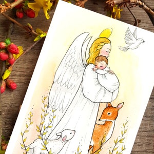 Carte Baptême Ange gardien et animaux image 3