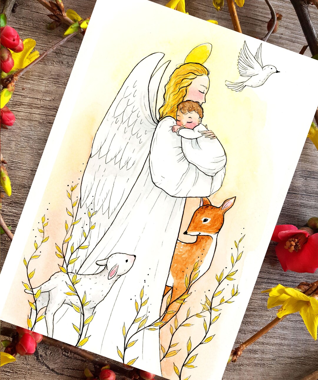 Guardian Angel and Animals Baptism Card - Etsy
