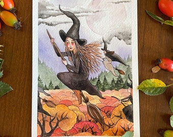 Witch on a Broomstick Card