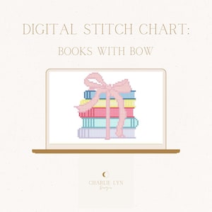 Pastel Book Stack with Bow Digital Needlepoint Chart - Needlepoint Pattern Download - 13 Count Mesh Needlepoint - Digital Download