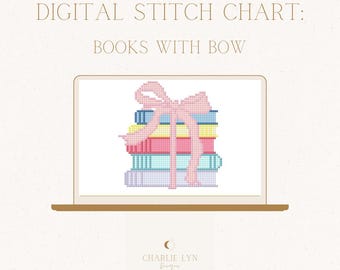 Pastel Book Stack Needlepoint Chart with Bow (Digital Download)