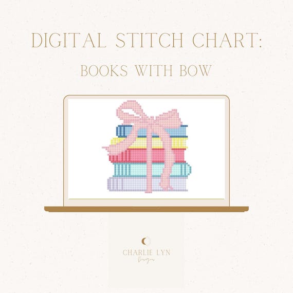 Pastel Book Stack Needlepoint Chart with Bow (Digital Download)