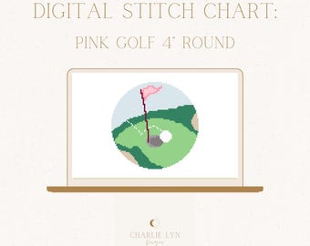 Pink Golf 4" Round Ornament Digital Needlepoint Chart - Needlepoint Pattern Download
