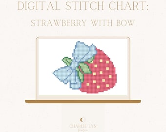 Strawberry with Bow Digital Needlepoint Chart - Needlepoint Pattern Download - 13 Count Mesh Needlepoint - Digital Download