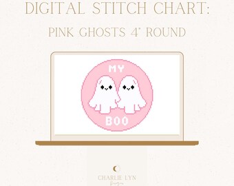 Pink Ghosts Needlepoint Chart: My Boo Ornament Pattern (Digital Download)