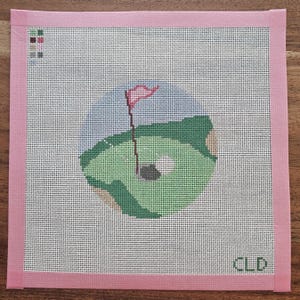 Golf Hand Painted Needlepoint Canvas - 4 Inch Round Ornament