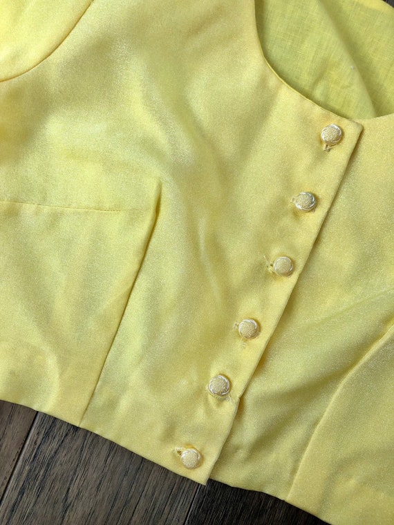 Vintage 1960's Mod Taffeta Yellow Jacket/Top Yell… - image 7