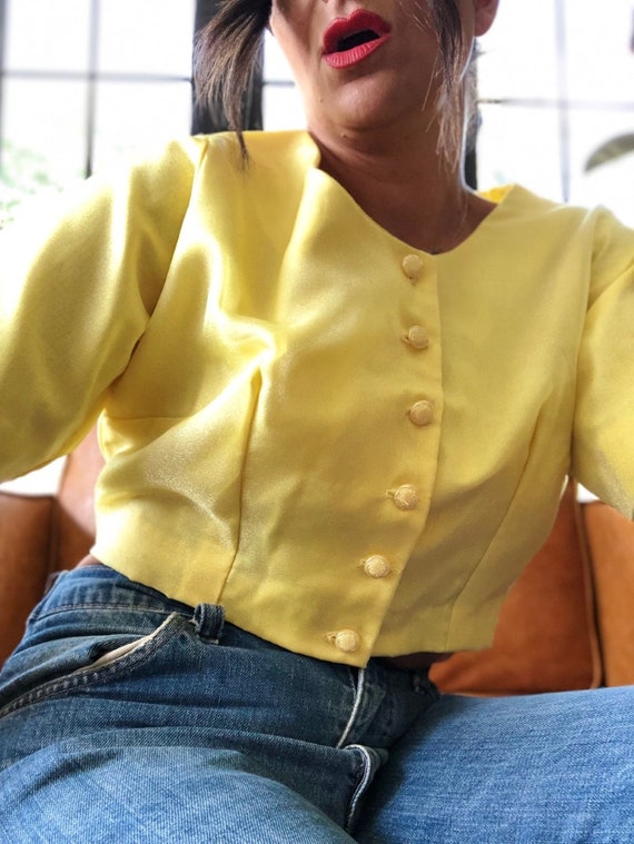 Vintage 1960's Mod Taffeta Yellow Jacket/Top Yell… - image 5