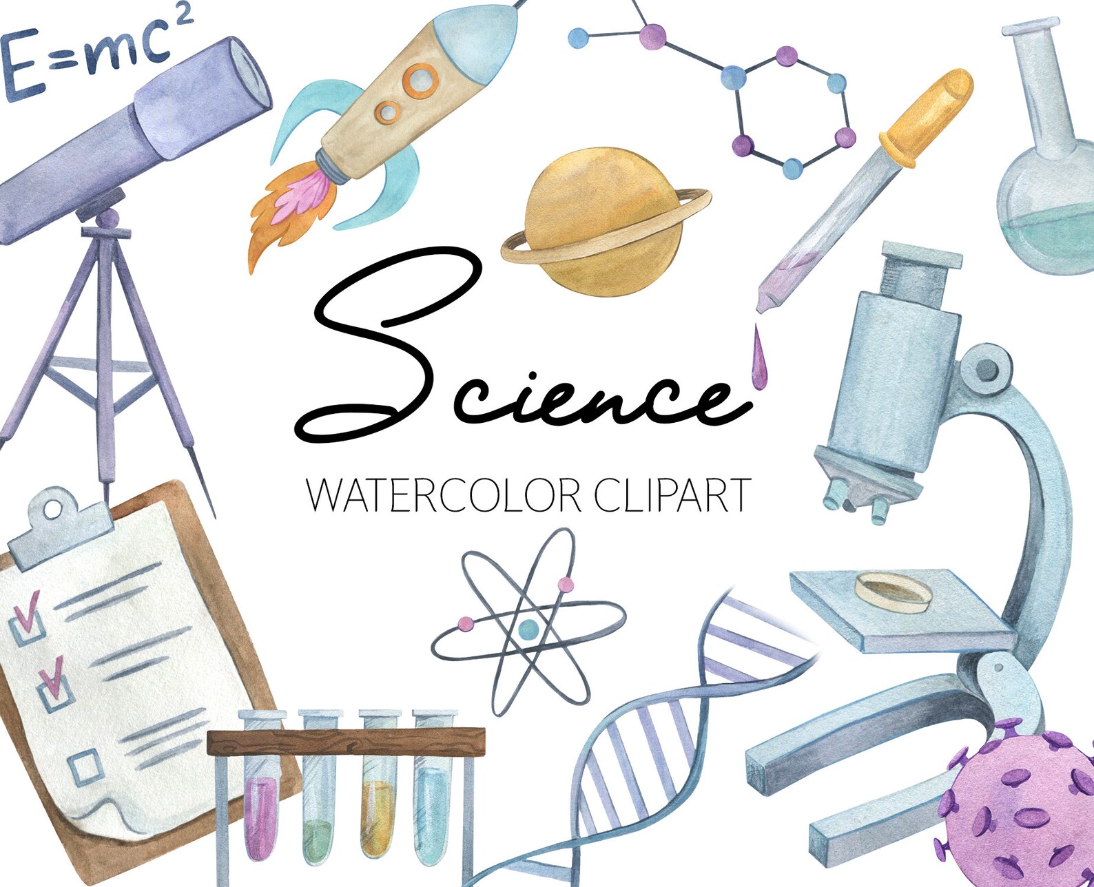 Science watercolor clipart School clip art PNG science party Etsy